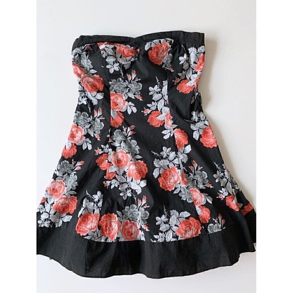 Speechless Women Juniors Black Floral Cotton Strapless Dress, size 9 Juniors - Picture 1 of 15